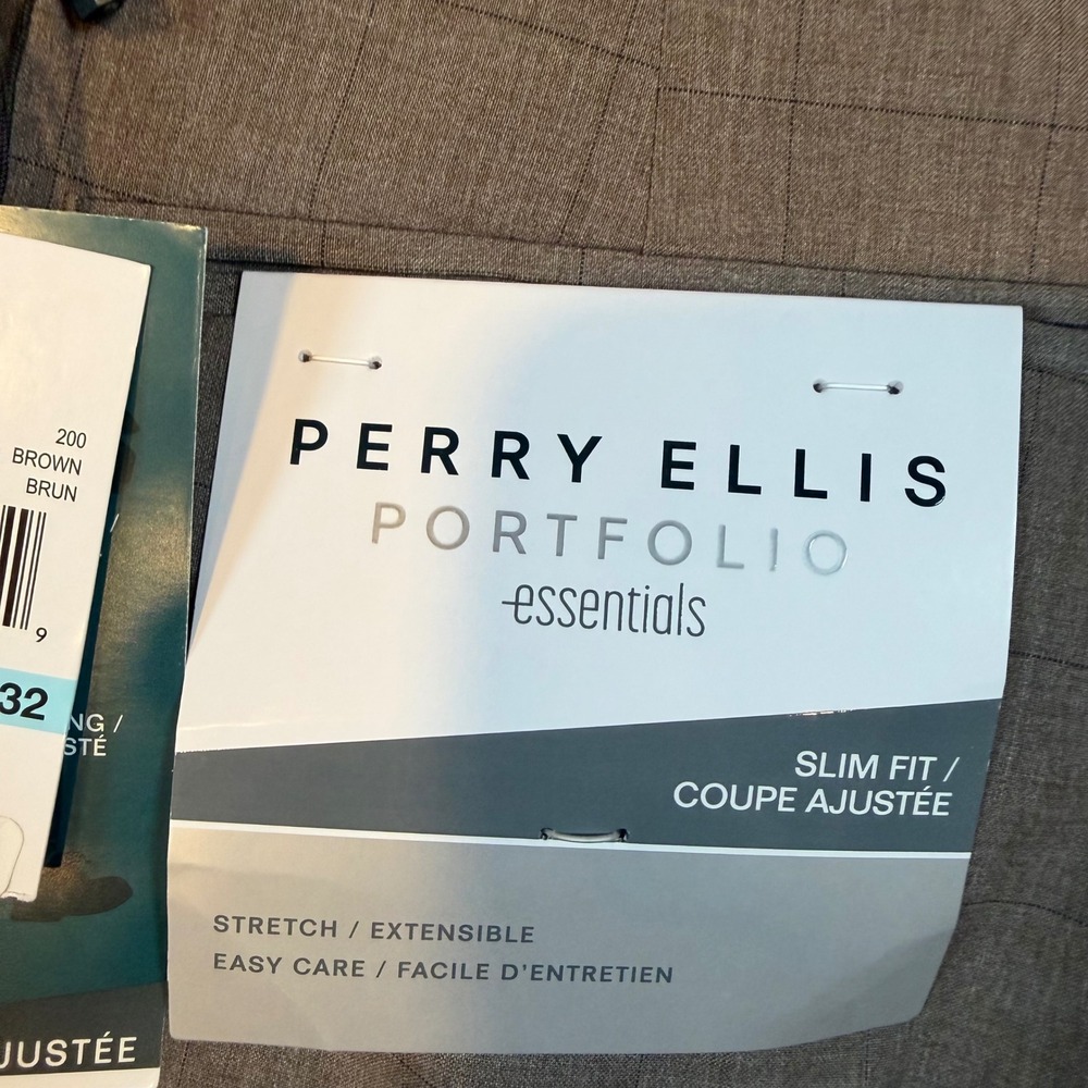 Perry Ellis Portfolio Essentials Slim Fit Tan Windowpane Dress Pants 31x32 NEW - Picture 2 of 10